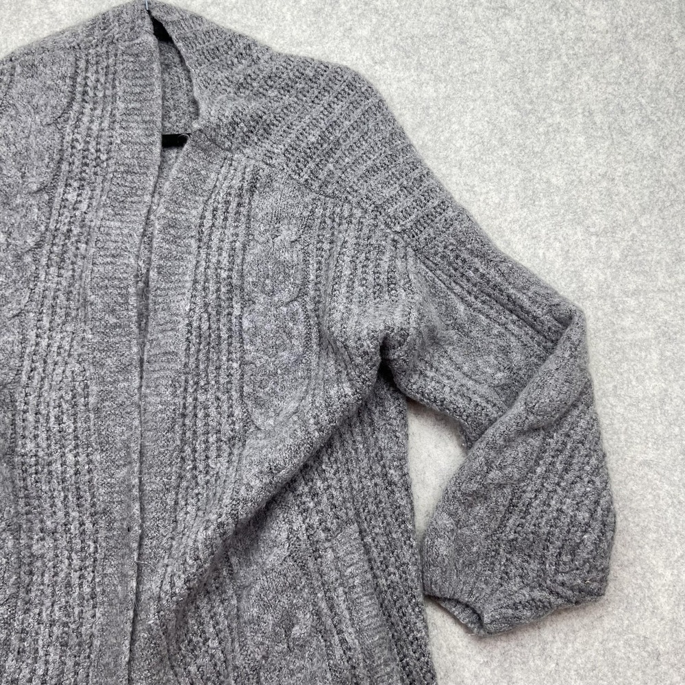 Abercrombie & Fitch Sweater Womens Large Gray Open Front Cable Knit Cardigan - Picture 2 of 12